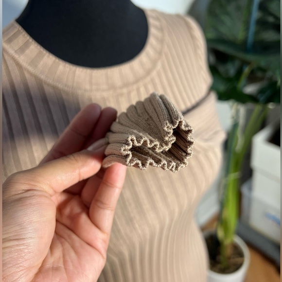 Room Service, Long Ribbed Buttoned Dress with Sleeves, Tan/Brown/Rose Gold, Med - Picture 3 of 10